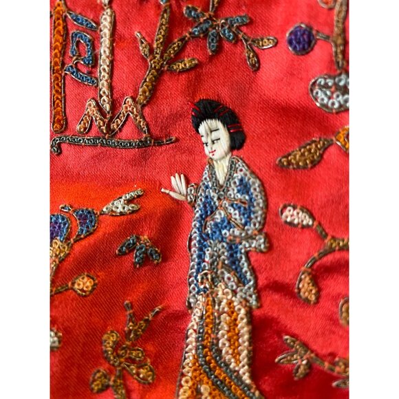 Vintage red silk Chinese jacket with Forbidden Stitch Peking Knot embroidery - Picture 4 of 9